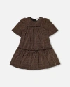 Deux Par Deux Girls' Short Sleeve Metallic Dress With Frills - Little Kid In Taffy