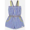 Deux Par Deux Little Girl's Sleeveless Seersucker Romper Blue And White Striped In Blue And White Striped