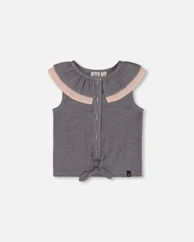 Deux Par Deux Kids'  Girl's Sleeveless Top With Front Tie Black And Sparkling Pink
