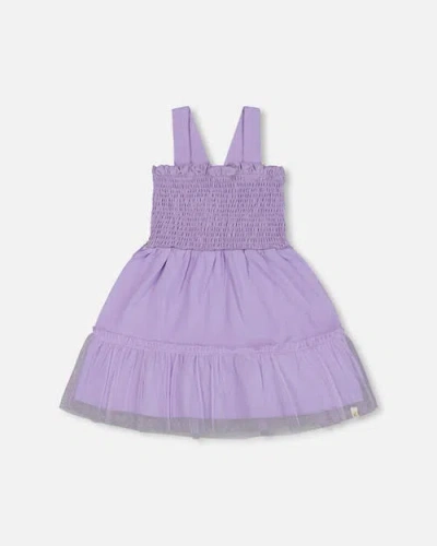 Deux Par Deux Girls' Smocked Organic Cotton Dress With Mesh Frill - Big Kid In Lilac