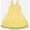 Deux Par Deux Girls' Smocked Organic Cotton Dress With Mesh Frill - Big Kid In Yellow