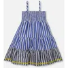 Deux Par Deux Girl's Smocked Seersucker Peasant Dress Blue And White Striped In Blue And White Striped