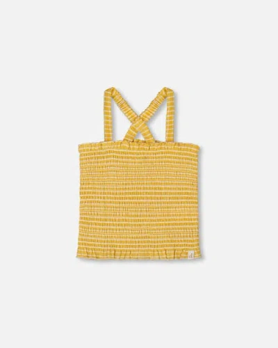 Deux Par Deux Kids'  Girl's Smocked Tank Top Pale Yellow And White