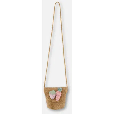 Deux Par Deux Kids'  Straw Crossbody Purse Adorned With A Strawberry In Natural Straw