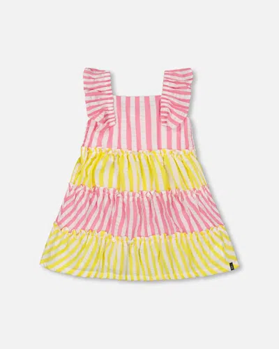 Deux Par Deux Kids'  Girl's Striped Seersucker Dress Bubble Gum Pink In Bubble Gum Pink Stripe