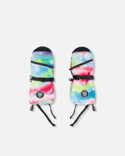 Deux Par Deux Kids'  Girl's Technical Mittens Printed Multicolor Bubbles In Printed Bubbles
