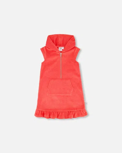 Deux Par Deux Kids' Girl's Terry Cloth Beach Dress With Hood Cayenne
