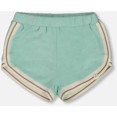 Deux Par Deux Kids'  Girl's Terry Cloth Short Turquoise And Beige