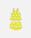 DEUX PAR DEUX GIRL'S TERRY CLOTH TANK TOP AND SHORT SET YELLOW PRINTED DAISIES