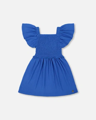 Deux Par Deux Girls' Textured Smocked Dress - Little Kid In Royal Blue