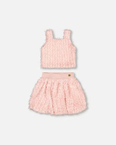 Deux Par Deux Kids'  Girl's Top And Bubble Skirt Set Silver Pink
