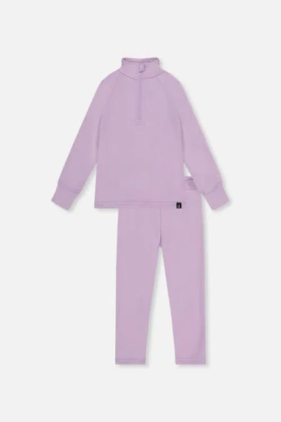 Deux Par Deux Kids'  Girl Two Piece Brushed Half-zip Top & Pants Thermal Underwear In Lavender