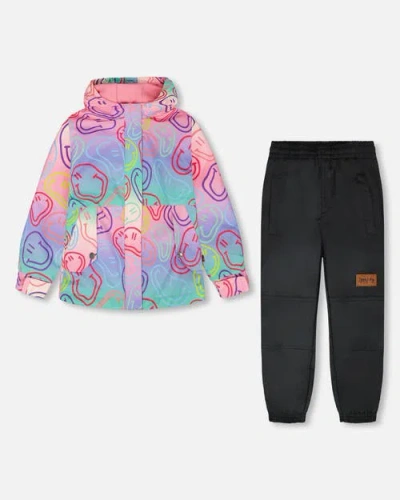 Deux Par Deux Kids'  Girl Two-piece Mid-season Smileys Outerwear Set In Multi