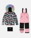 Deux Par Deux Girl Two-piece Play Snowsuit With Jacket In Multi