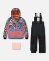 DEUX PAR DEUX DEUX PAR DEUX GIRL'S TWO PIECE SNOWSUIT PRINTED RETRO FLOWERS WITH BLACK