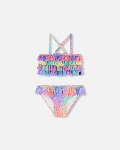 Deux Par Deux Kids' Girl's Two Piece Swimsuit Gradient Rainbow Print