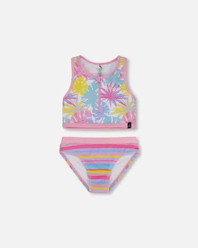 Deux Par Deux Kids'  Girl's Two Piece Swimsuit Palm Leaf Pastel Print