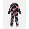 Deux Par Deux Girl's Two Piece Thermal Underwear Set Black Printed Roses In Printed Roses