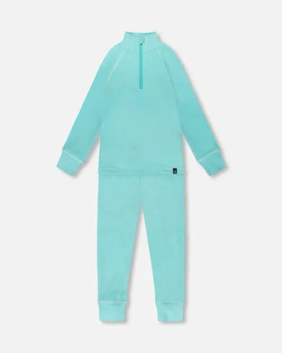 Deux Par Deux Kids'  Girl Two-piece Thermal Underwear Set In Blue