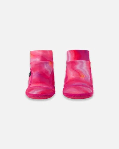 Deux Par Deux Kids' Girl's Water Shoes Fuchsia Tie Dye In Red