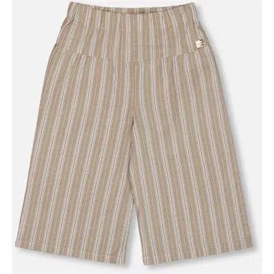 Deux Par Deux Kids'  Girl's Wide Leg Capri Linen Pant White And Sage Striped