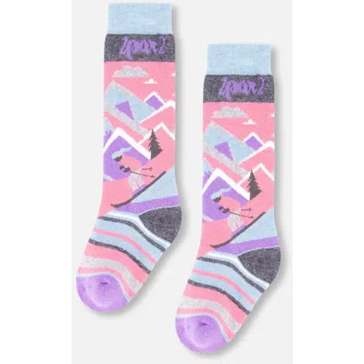 Deux Par Deux Kids'  Girl Winter Ski Socks With Merino Wool In Blue