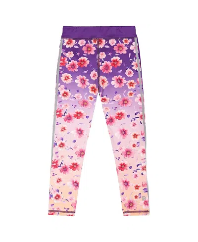 Deux Par Deux Girls' Athletic Leggings Floral Gradient - Big Kid In Mauve Floral Gradient