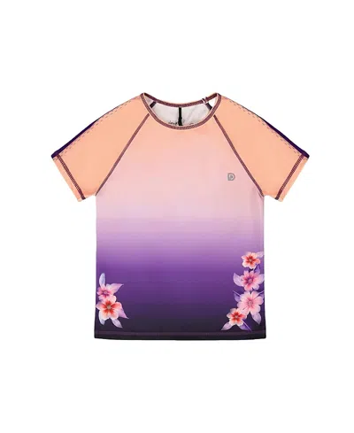 Deux Par Deux Girls' Athletic Short Sleeve Top Gradient - Big Kid In Pink To Black Gradient