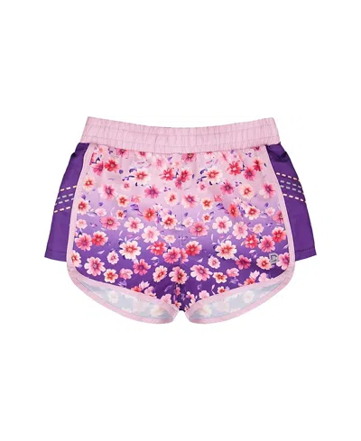 Deux Par Deux Girls' Athletic Shorts In Floral Recycled Polyester - Little Kid In Pink