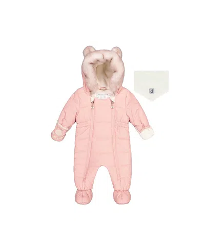 Deux Par Deux Girls' Bear Paw One Piece Footie Fleece Neckwarmer Snowsuit - Baby In Pink