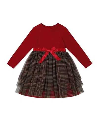 Deux Par Deux Girls' Bi-material Dress With Glittering Tulle Skirt - Baby In Jester Red