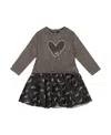 Deux Par Deux Girls' Bi-material Dress With Mesh Skirt - Little Kid, Big Kid In Gray