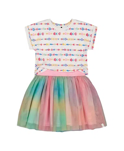 DEUX PAR DEUX DEUX PAR DEUX GIRLS' BI-MATERIAL DRESS WITH MESH SKIRT - LITTLE KID