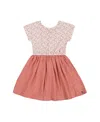 Deux Par Deux Little Girl's Bi-material Dress With Printed Top Small Flowers And Pink In Small Flowers And Pink