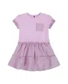 Deux Par Deux Girls' Bi-material Dress With Ruffle Gingham Skirt - Baby In Lilac And White