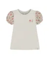 Deux Par Deux Girls' Bi-material Organic Cotton Flowers With Puff Sleeve Top - Little Kid