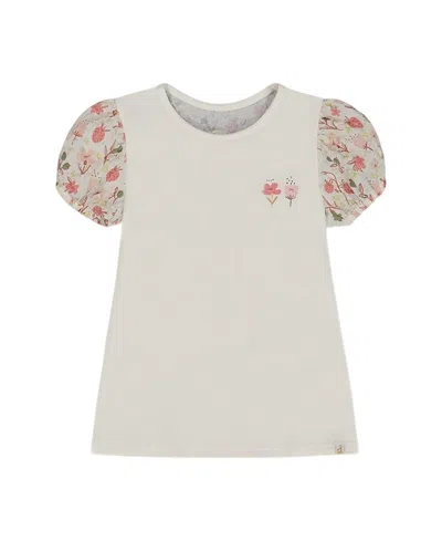 Deux Par Deux Girls' Bi-material Organic Cotton Top With Puff Sleeve - Big Kid