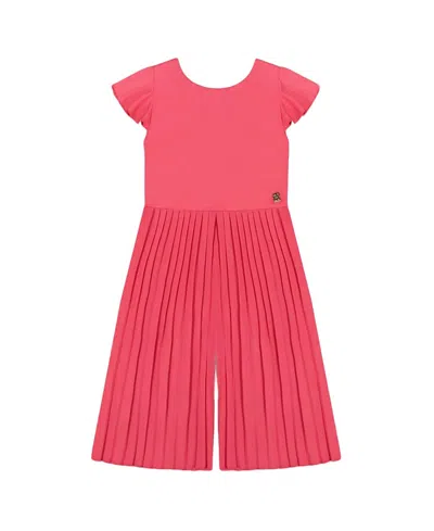 Deux Par Deux Girls' Bi-material Pleated Wide Leg Jumpsuit - Little Kid In Candy Pink