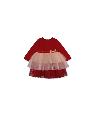 Deux Par Deux Girls' Bi-material Bow Waist Glittering Skirt Dress - Baby In Red