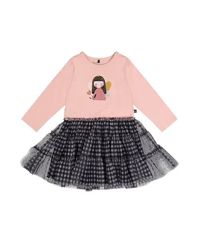 Deux Par Deux Girls' Bi-material Fairy Detail Gingham Mesh Dress - Baby In White