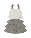 Deux Par Deux Girls' Bow Top And Ruffled Skirt Set - Little Kid In Gray