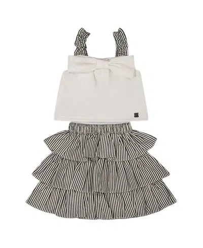 Deux Par Deux Girls' Bow Top And Ruffled Skirt Set - Little Kid In Gray