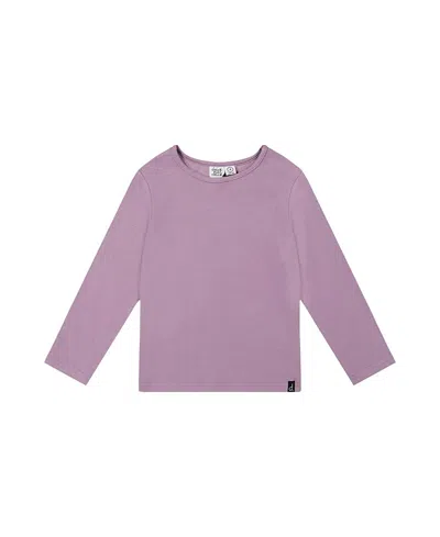 Deux Par Deux Girls' Brushed Rib Crew Neck Long Sleeve Top - Little Kid In Purple