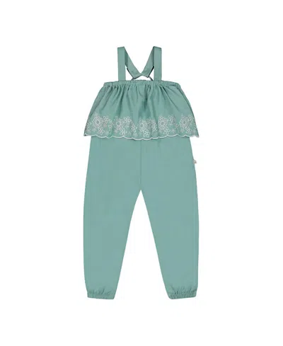 DEUX PAR DEUX DEUX PAR DEUX GIRLS' CHAMBRAY JUMPSUIT WITH EMBROIDERY - BABY