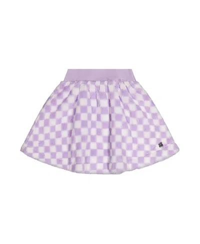 Deux Par Deux Girls' Checkered Faux Fur A-line Skirt - Little Kid In Purple
