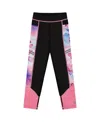 Deux Par Deux Girl's Colorblock Athletic Leggings Black And Multicolored Butterflies In Black And Multicolored Butterflies