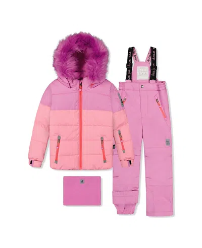Deux Par Deux Girls' Colorblock Play Jacket & Reinforced Pants Two Piece Snowsuit - Little Kid In White