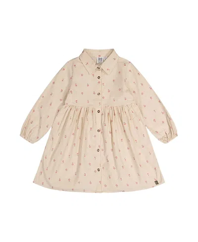 Deux Par Deux Girls' Corduroy Button Front Puff Sleeve Shirt Dress - Little Kid In Pink