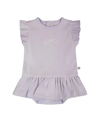 Deux Par Deux Girls' Cotton Rib Jersey Romper With Frill - Baby In Purple