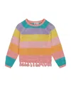 Deux Par Deux Girl's Cotton Sweater With Fringe Multicolor Stripes